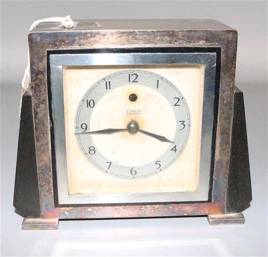 Temco Art Deco plated electric clock, Dobbie McInnes Speed Indicator (cased), a Nivellator and 3 other items (6)(-)